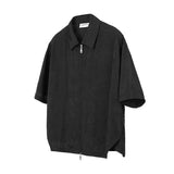 QDBAR Pleated Texture Deconstructed Zipper Lapel Shirt Men's 2024 Summer New Niche Cleanfit Casual Top