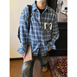 QDBAR 2024 Fall Fashion American Style Retro Niche Pocket Design Plaid Shirt Men's Spring And Summer New Loose Casual All-match Jacket Top