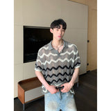 QDBAR Korean Style Summer High-end Sense Hollow Color Stripe Lap Short-sleeved Niche Design POLO Shirt T-shirt Casual Top