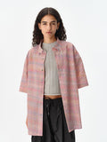 QDBAR Niche Plaid Bubble Gauze Long Sleeve Shirt 2024 Summer New Loose Casual Versatile Shirt Coat Top