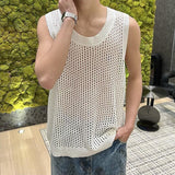 QDBAR Sleeveless Waistcoat Hollow-out Vest High-end Men's Niche Design Base Casual Summer New Knitted Short-sleeved Top