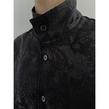 QDBAR New Chinese Style Cashew Flower Textured Lapel Shirt For Men Summer New Niche Cleanfit Retro Casual Shirt For Men