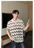 QDBAR Korean Style Summer High-end Sense Hollow Color Stripe Lap Short-sleeved Niche Design POLO Shirt T-shirt Casual Top