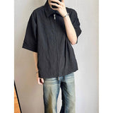 QDBAR Pleated Texture Deconstructed Zipper Lapel Shirt Men's 2024 Summer New Niche Cleanfit Casual Top