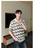 QDBAR Korean Style Summer High-end Sense Hollow Color Stripe Lap Short-sleeved Niche Design POLO Shirt T-shirt Casual Top