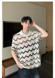 QDBAR Korean Style Summer High-end Sense Hollow Color Stripe Lap Short-sleeved Niche Design POLO Shirt T-shirt Casual Top