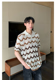 QDBAR Korean Style Summer High-end Sense Hollow Color Stripe Lap Short-sleeved Niche Design POLO Shirt T-shirt Casual Top