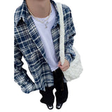 QDBAR Sun Dressing Old Tassel Destruction Plaid Shirt Men's Spring And Summer New Niche Retro Plaid Long-sleeved Shirt Top