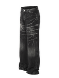 QDBAR 【Mz】washed Loose Wide-Leg Straight Jeans  Na1687