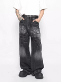 QDBAR 【Mz】washed Loose Wide-Leg Straight Jeans  Na1687