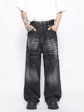 QDBAR 【Mz】washed Loose Wide-Leg Straight Jeans  Na1687