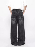 QDBAR 【Mz】washed Loose Wide-Leg Straight Jeans  Na1687