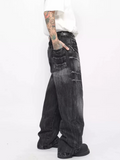 QDBAR 【Mz】washed Loose Wide-Leg Straight Jeans  Na1687